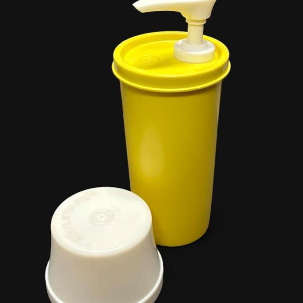 Vintage Tupperware Yellow Mustard Pump Dispenser with Original Cap